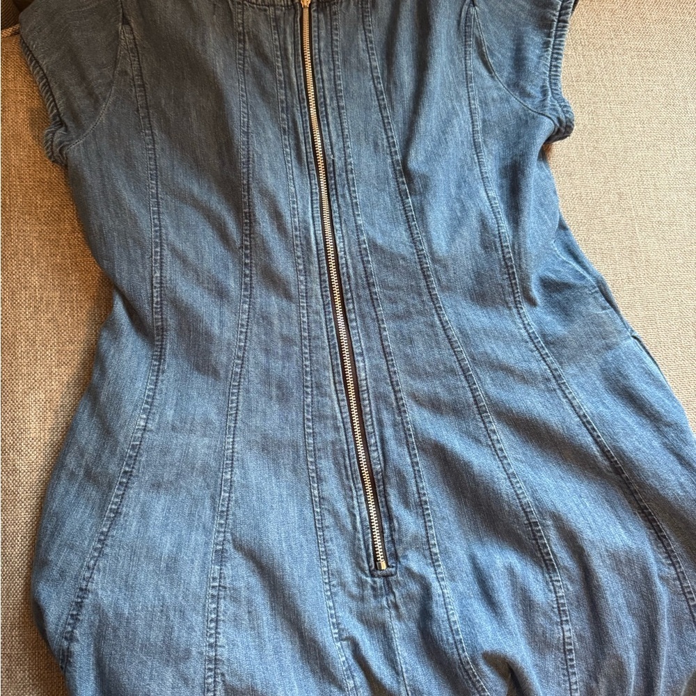 eShakti Denim Dress Blue Fit Flare Cotton Zip Back No Size Tag - Picture 11 of 11